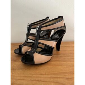 Michael Kors Black Nude Leather‎ Zipper Gladiator Heel Sandals Women's Size 8